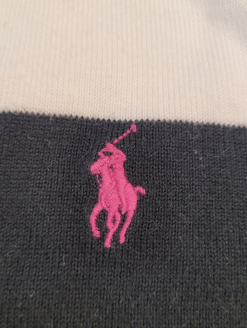 Ralph Lauren Sport Black White Striped Sweater Pink Pony Logo Small Vintage - Picture 5 of 5